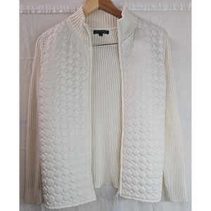 For Cynthia Women's White Long Sleeve Quilted Sweater Jacket Full Zip Size L